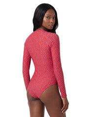 Sporti Active Tidal Dots Zip Front Long Sleeve One Piece Swimsuit