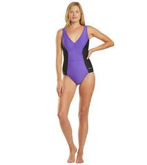 Waterpro Women's Solid V-Neck One Piece Swimsuit