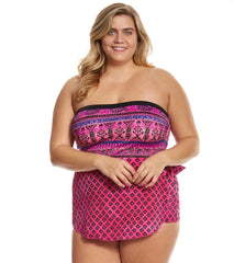 Maxine Plus Size Island Paisley Bandeau Sarong One Piece Swimsuit