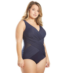 Miraclesuit Plus Size Illusionist Crossover One Piece Swimsuit (D Cup)