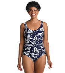 Maxine Women's Gold Leaf Over The Shoulder One Piece Swimsuit