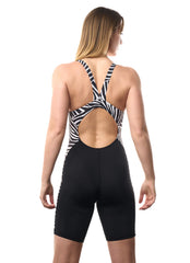 EQ Swimwear Women's Black Zebra Glide Unitard One Piece Swimsuit