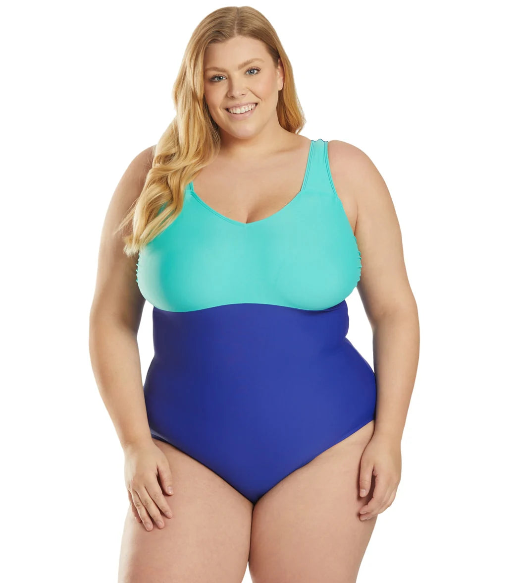 Sporti Plus Size Moderate Colorblock Sweetheart One Piece Swimsuit