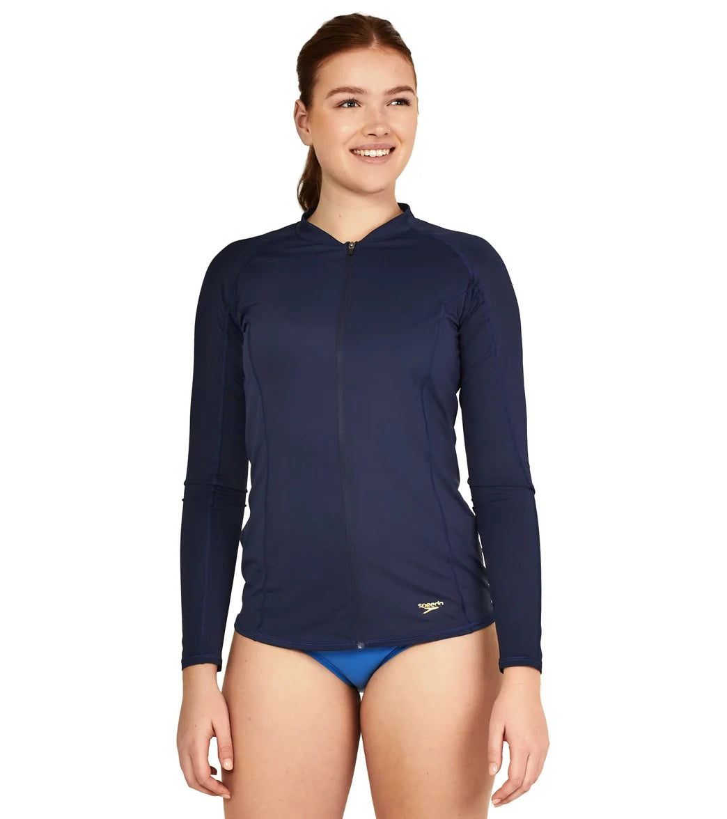 Speedo Women's Full Zip Long Sleeve Colorblock Rashguard