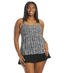 Longitude Women's Plus Size Majorca Ruffle Faux Skirtini One Piece Swimsuit