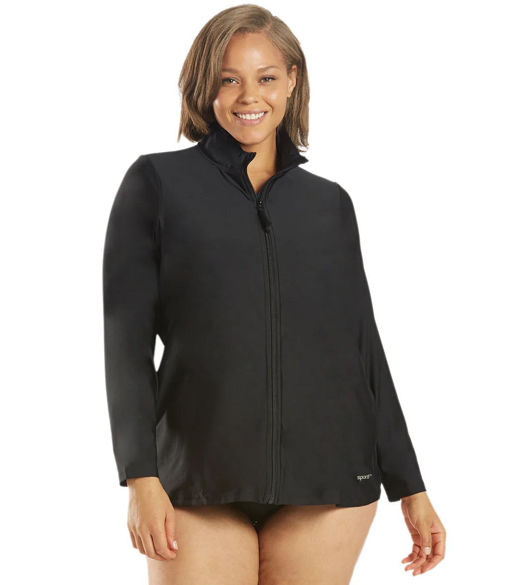 Sporti Women's Plus Size L/S Zip Front UPF 50+ Rash Guard