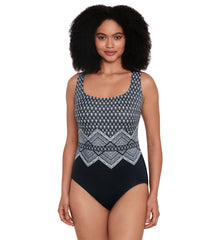 Longitude Women's Lace To The Top Triple Cross Back Tank Long Torso One Piece Swimsuit