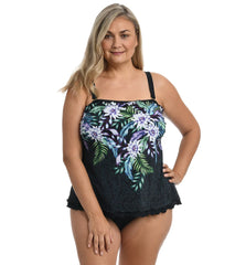 Maxine Women's Plus Size Fiji Floral Ruffle Tankini Top