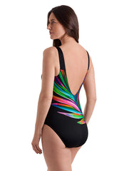 Longitude Women's Long Torso Palm Dancer Panel Scoopneck Tank One Piece Swimsuit