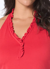 Beach House Women's Plus Size Solid  Nina Ruffle Neckline Racerback Tankini Top