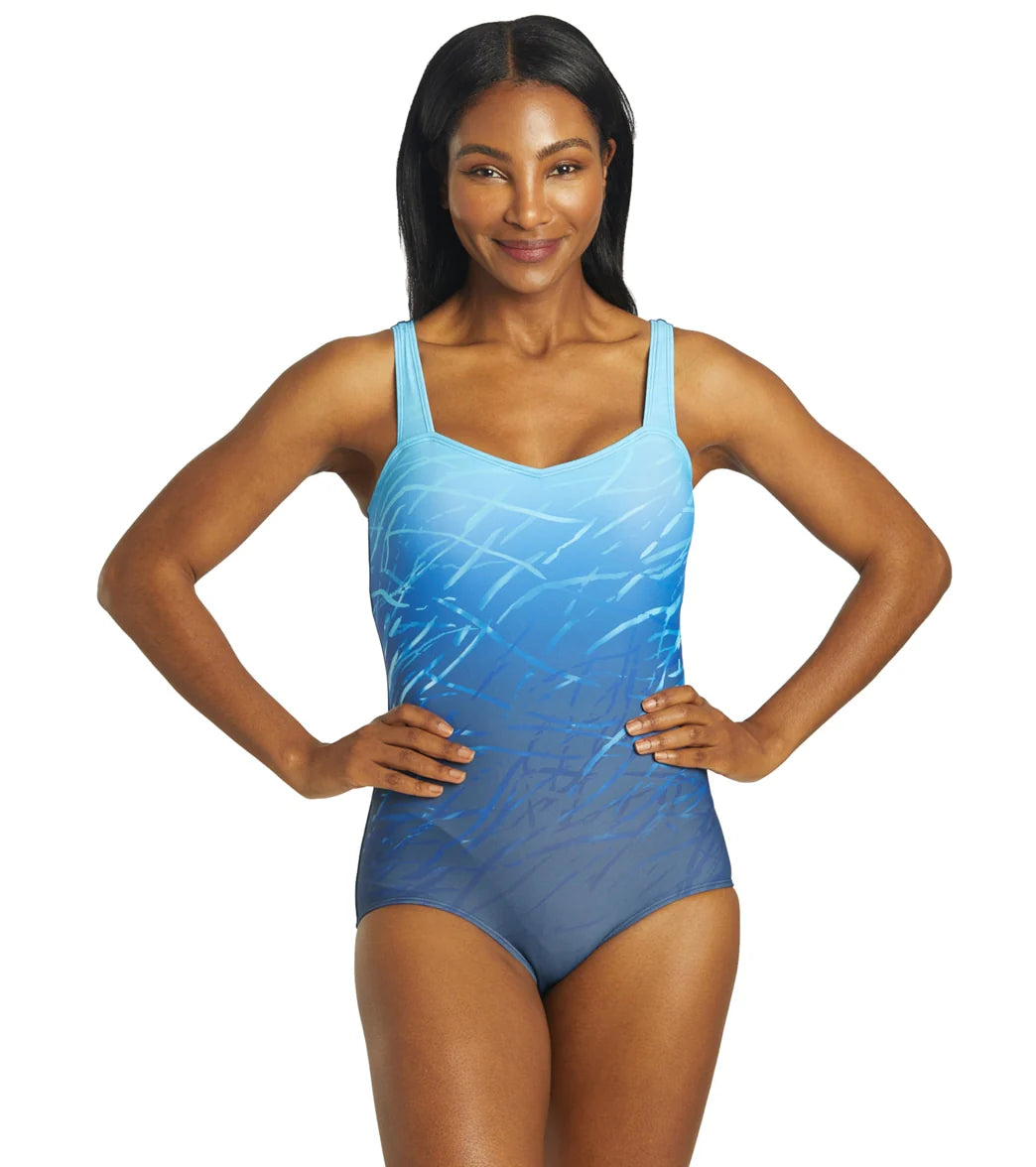 Sporti Moderate Printed Ombre Sweetheart One Piece Swimsuit