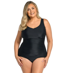 Maxine Women's Plus Size Solid Over The Shoulder One Piece Swimsuit