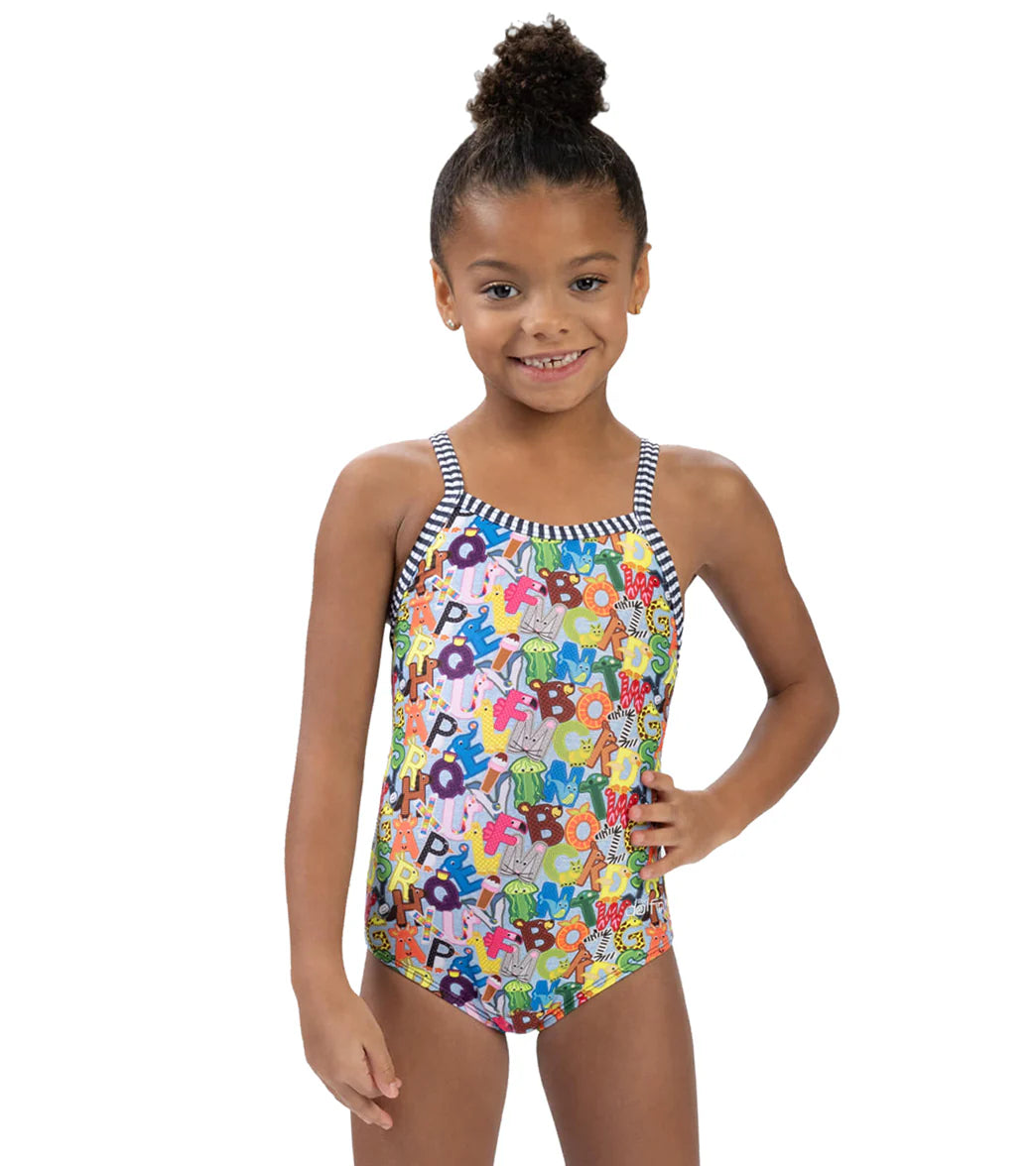 Dolfin Girls' Alphabet Printed One Piece Swimsuit (Toddler, Little Kid)