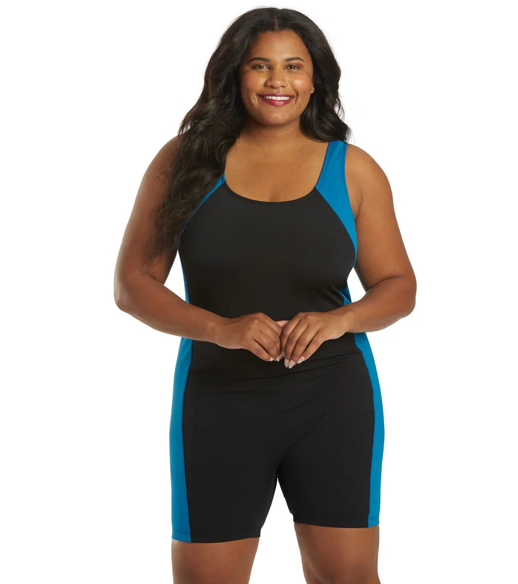 Sporti Plus Size HydroLast Chlorine Resistant Splice Scoop Back Unitard One Piece Swimsuit