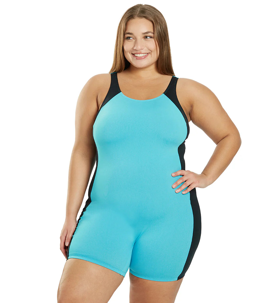 Sporti Plus Size HydroLast Chlorine Resistant Splice Scoop Back Unitard One Piece Swimsuit
