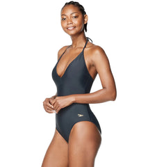Speedo Active Women's V-Neck Halter One Piece Swimsuit