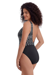 Longitude Women's Long Torso Tribal Nights Scoopback High Neck One Piece Swimsuit