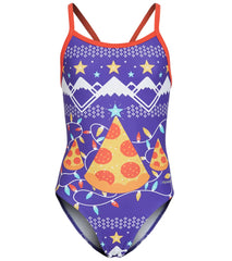 Sporti Limited Edition Ugly Sweater Pizza Tree Thin Strap One Piece Swimsuit Youth (22-28)