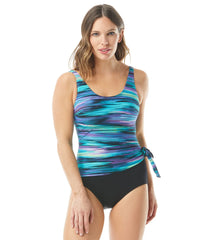 Gabar Women's Chlorine Resistant Gliding Stripe Drapped Tank One Piece Swimsuit