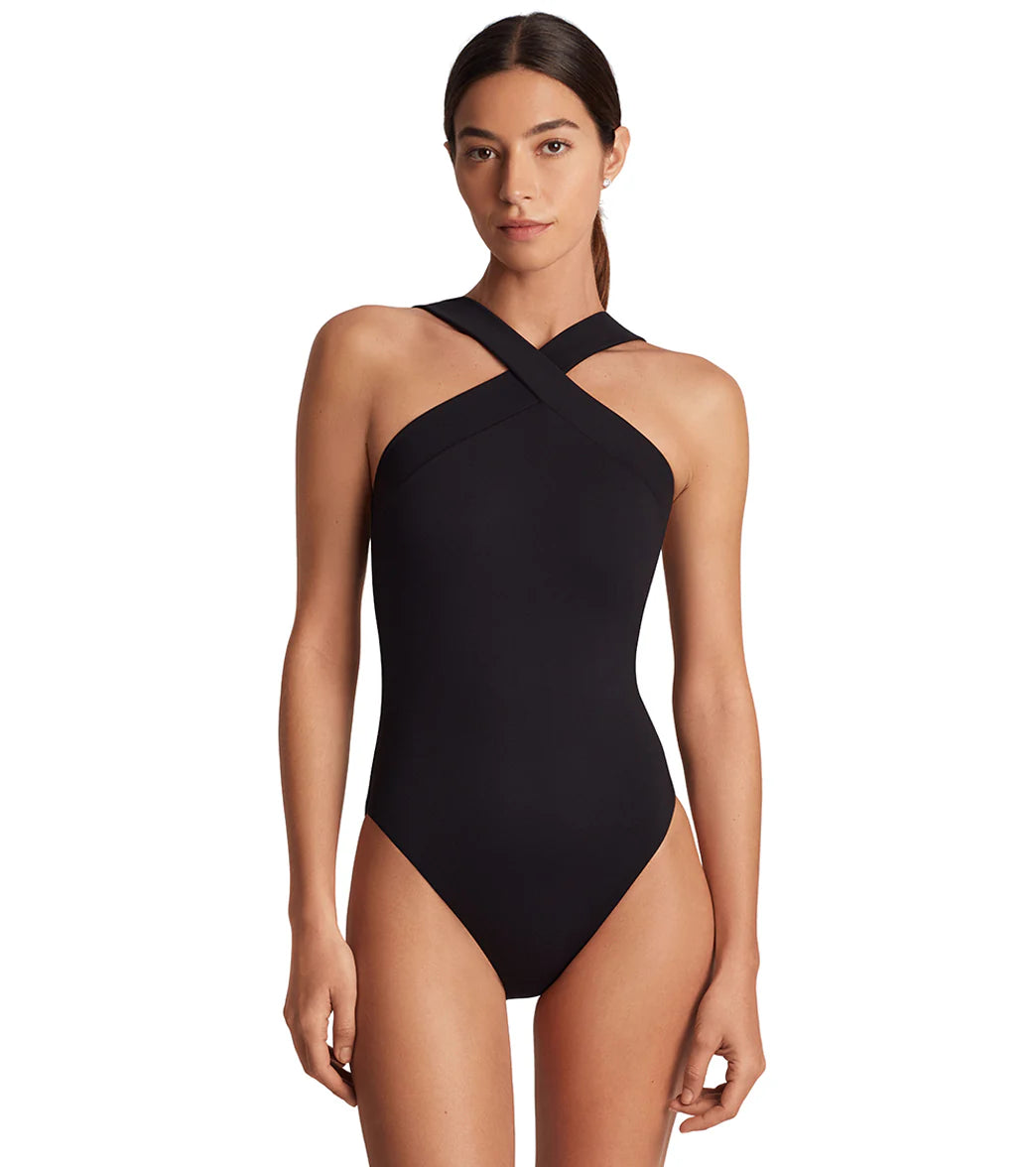 Lauren Ralph Lauren Women's Sculpting Solids Cross Front Over The Shoulder One Piece Swimsuit