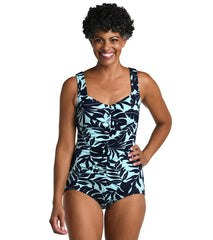Maxine Women's Chlorine Resistant Hawaiian Breeze Shirred Front Girl Leg One Piece Swimsuit