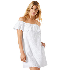 Tommy Bahama Women's Harbour Eyelet Off The Shoulder Ruffle Cover Up Dress