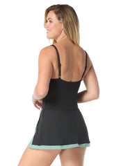 Gabar Women's Chlorine Resistant Color Block Square Neck Swim Dress