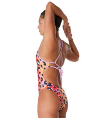 Speedo Women's Printed Double Lace Back One Piece Swimsuit