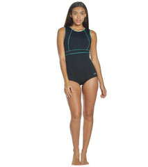 Dolfin Women's Aquashape Solid Conservative High Neck Chlorine Resistant One Piece Swimsuit