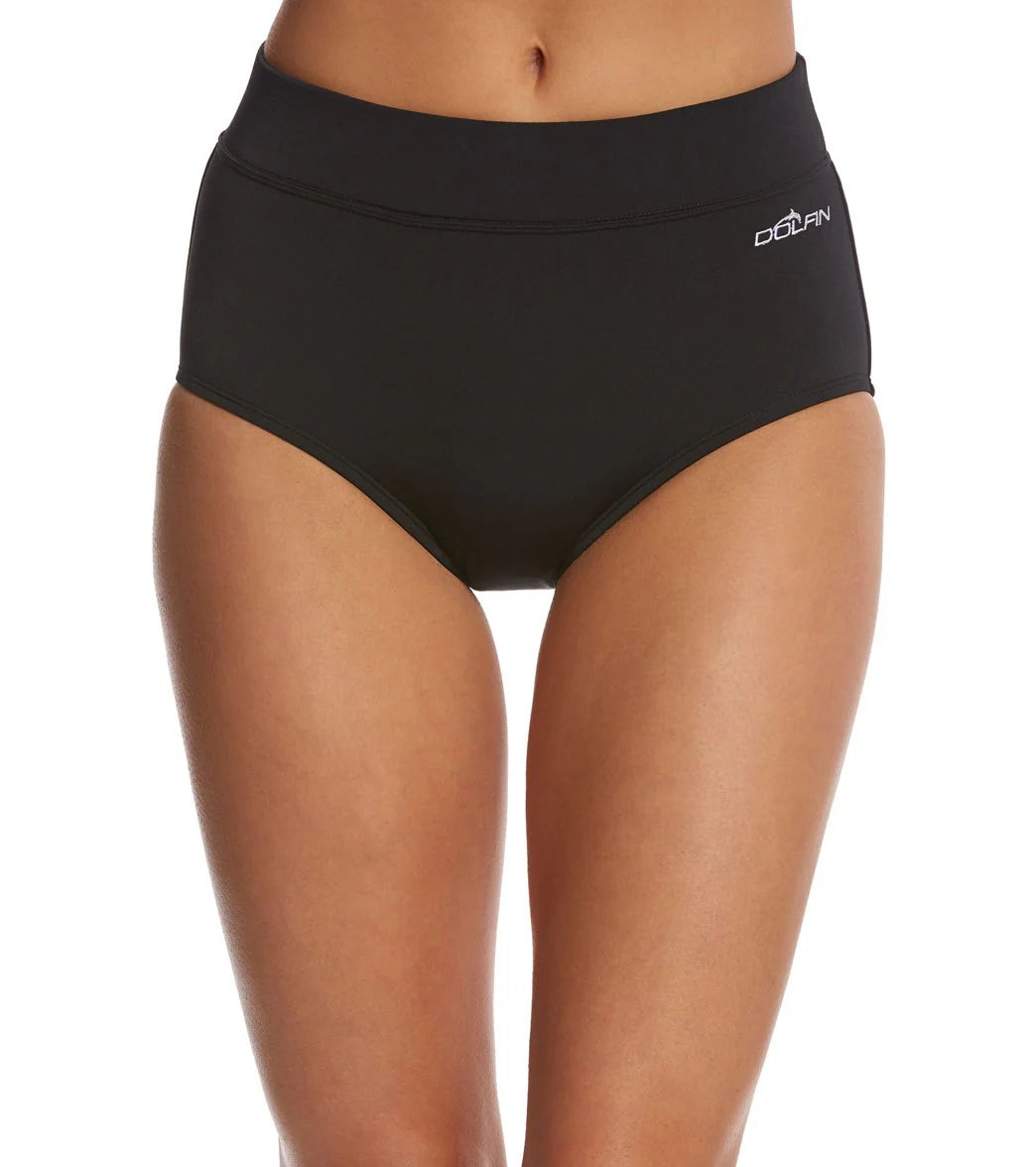 Dolfin Solid High Waisted Conservative Cut Brief Swimsuit