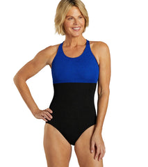 Sporti Textured Chlorine Resistant High Neck Colorblock One Piece Slimsuit
