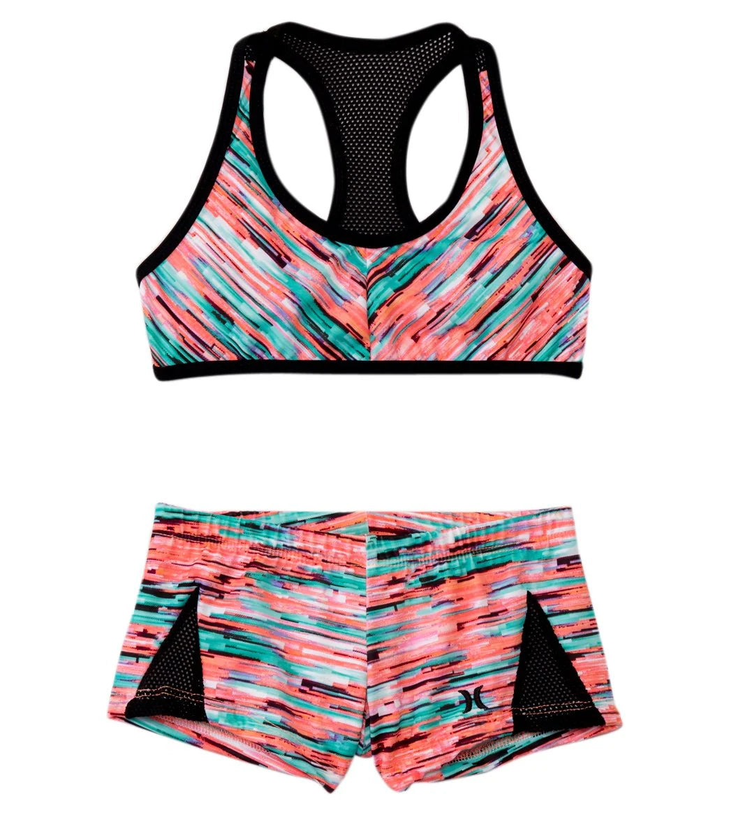 Hurley Girls' Static Crop Top Boy Short Bottom Bikini Set (7yrs-14yrs)