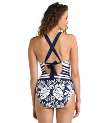 La Blanca Women's Beach Bungalow High Neck Keyhole One Piece Swimsuit
