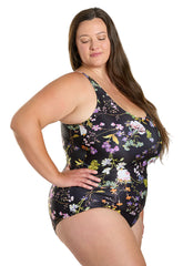 Sporti Plus Size HydroLast Moonlit Flora Chlorine Resistant Moderate Scoop Back One Piece Swimsuit