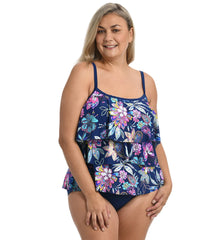Maxine Women's Plus Size Tulum Tiki Floral Tiered Tankini Top
