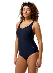 Speedo Women's Shirred V-Neck One Piece Swimsuit