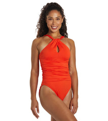 Dolfin Women's Aquashape Solid Contemporary Front Keyhole One Piece Swimsuit