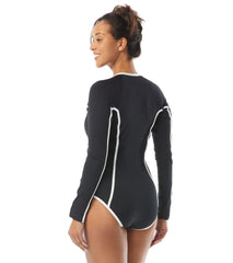 Beach House Women's Piping Solid Sculpt Long Sleeve Zip Front Two Piece Swimsuit