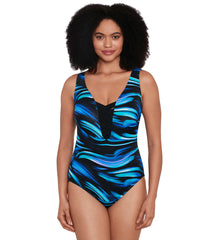 Longitude Women's Landslide Lattice Front Tank One Piece Swimsuit