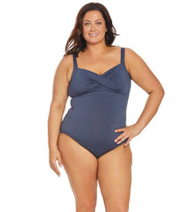 TYR Women's Plus Size Solid Twisted Bra Chlorine Resistant Controlfit One Piece Swimsuit