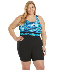 Sporti Plus Size HydroLast Aquarelle Palm Chlorine Resistant Scoop Back Unitard One Piece Swimsuit
