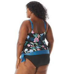 Beach House Women's Plus Size Floral Fantasy Sarah Side Tie Blouson Tankini Top