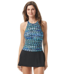 Gabar Chlorine Resistant Sharp Stripe High Neck Swim Dress