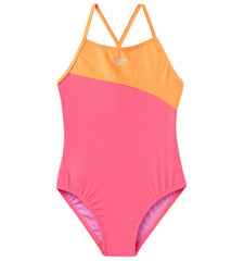 Speedo Girls' Shimmer Color Block One Piece Swimsuit (Big Kid)