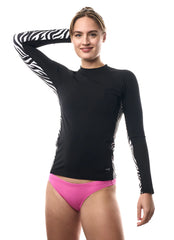 EQ Swimwear Unisex Black Zebra Long Sleeve Rash Guard