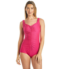 Maxine Chlorine Resistant  Textured Shirred Girl Leg One Piece Swimsuit