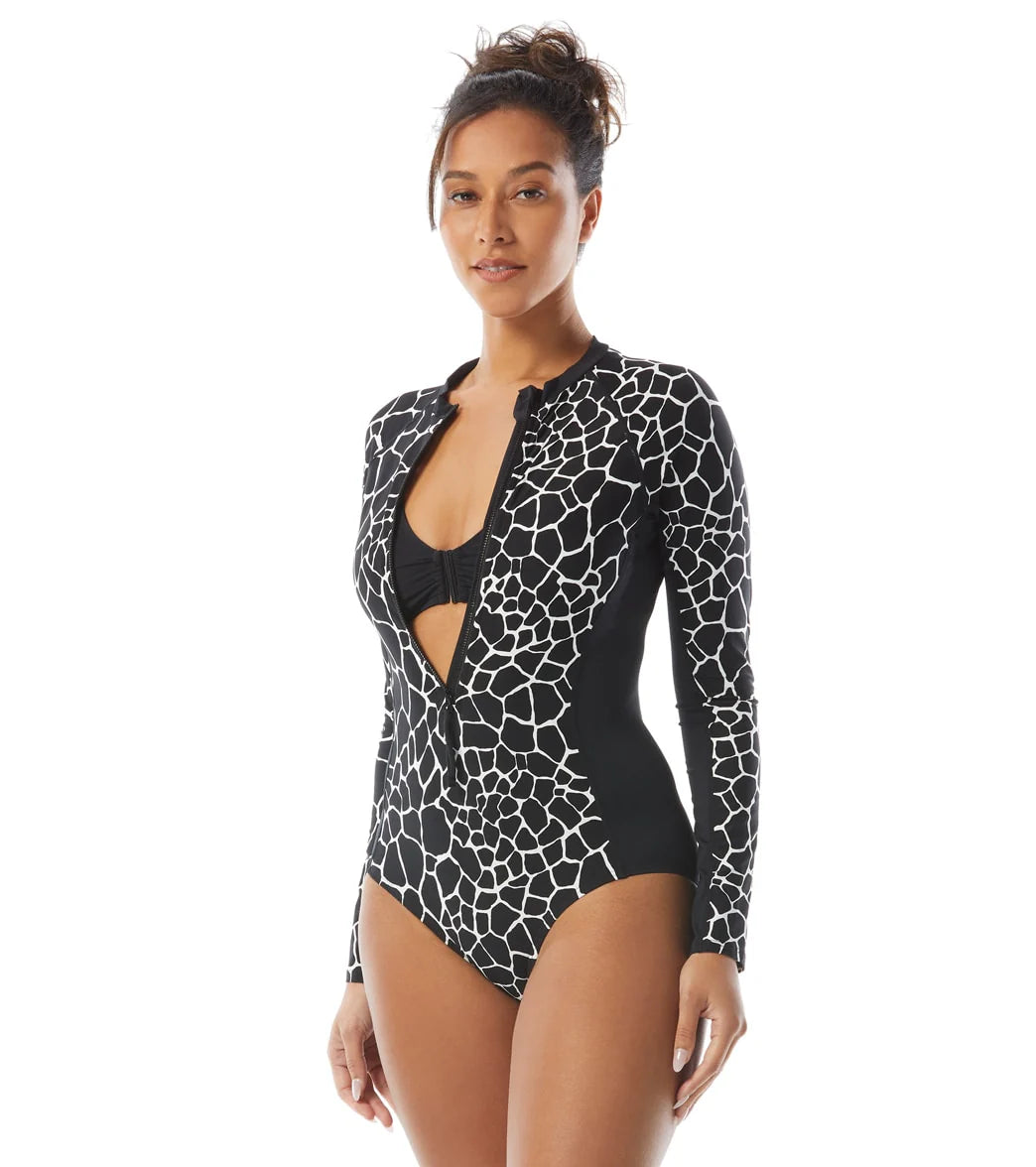 Beach House Women's Desert Giraffe Sculpt Long Sleeve Zip Front Two Piece Swimsuit