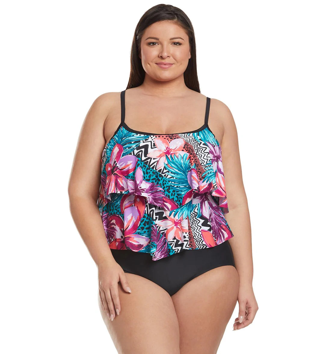 Maxine Plus Size Serengeti Stripe Double Tiered One Piece Swimsuit