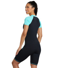 Dolfin Women's Aquashape Color Block Short Sleeve Zip Front Unitard