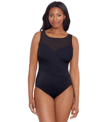 Longitude Women's Night Gala Mesh High Neck Long Torso One Piece Swimsuit